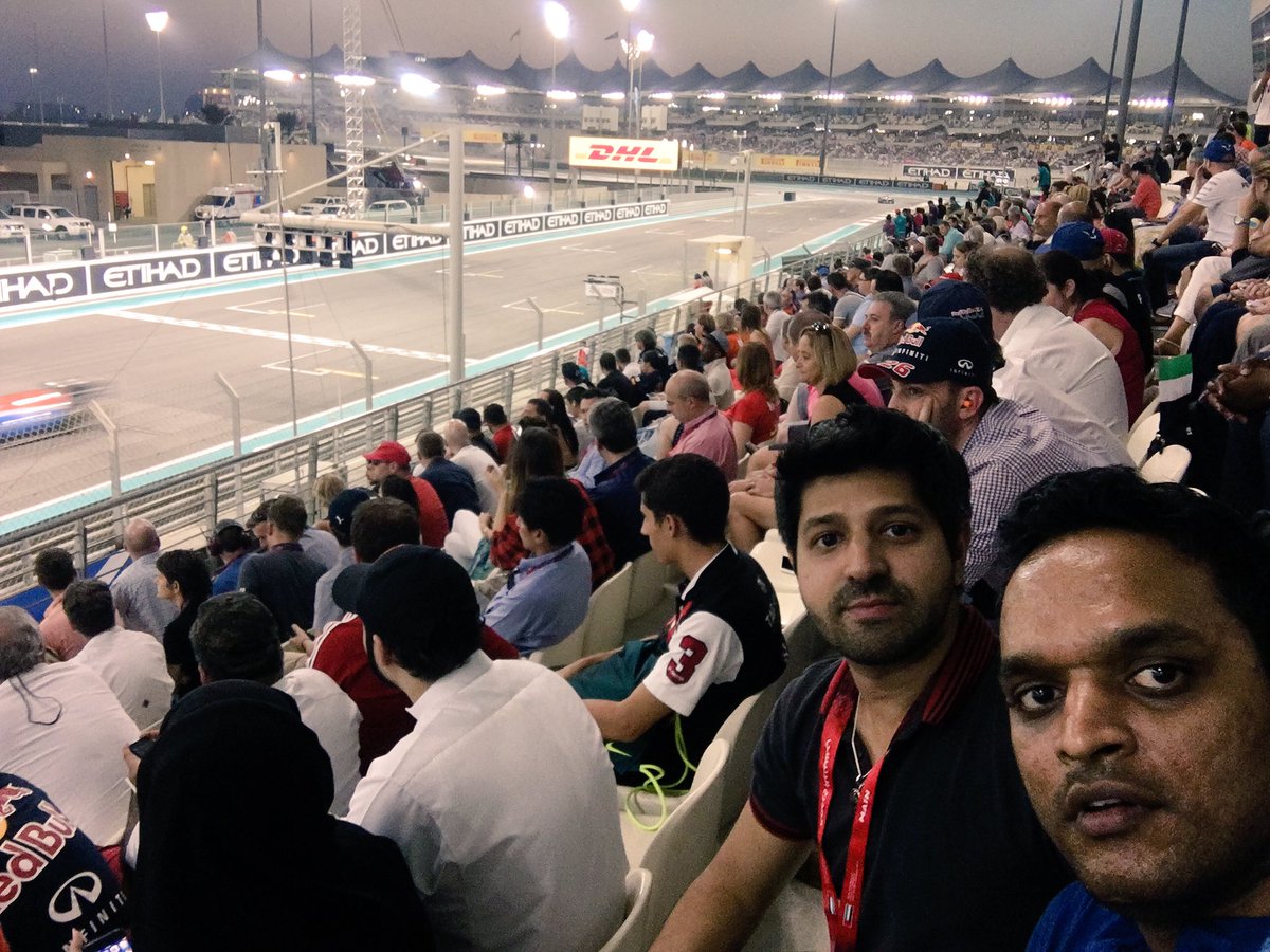 narayananratish's tweet photo. Watching the final race of #FormulaOne2016 #Formula1GP in #AbuDhabi #yasmarinacircuit with @AmerBeg https://t.co/PT8sBj0f6E