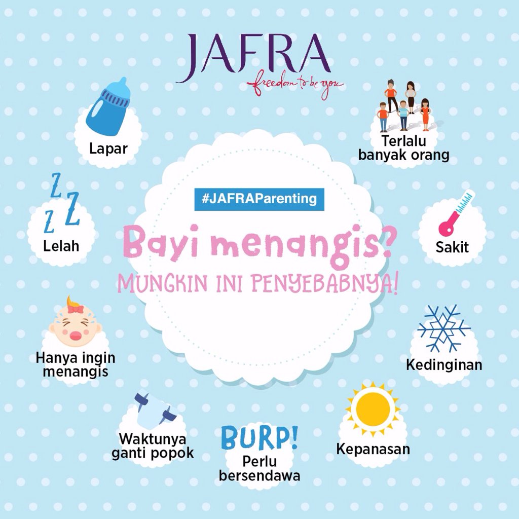JAFRAindonesia's tweet photo. Kenali beberapa penyebab kenapa si kecil menangis dari gambar berikut yuk! #JAFRAparenting https://t.co/0g1OLYoqPb