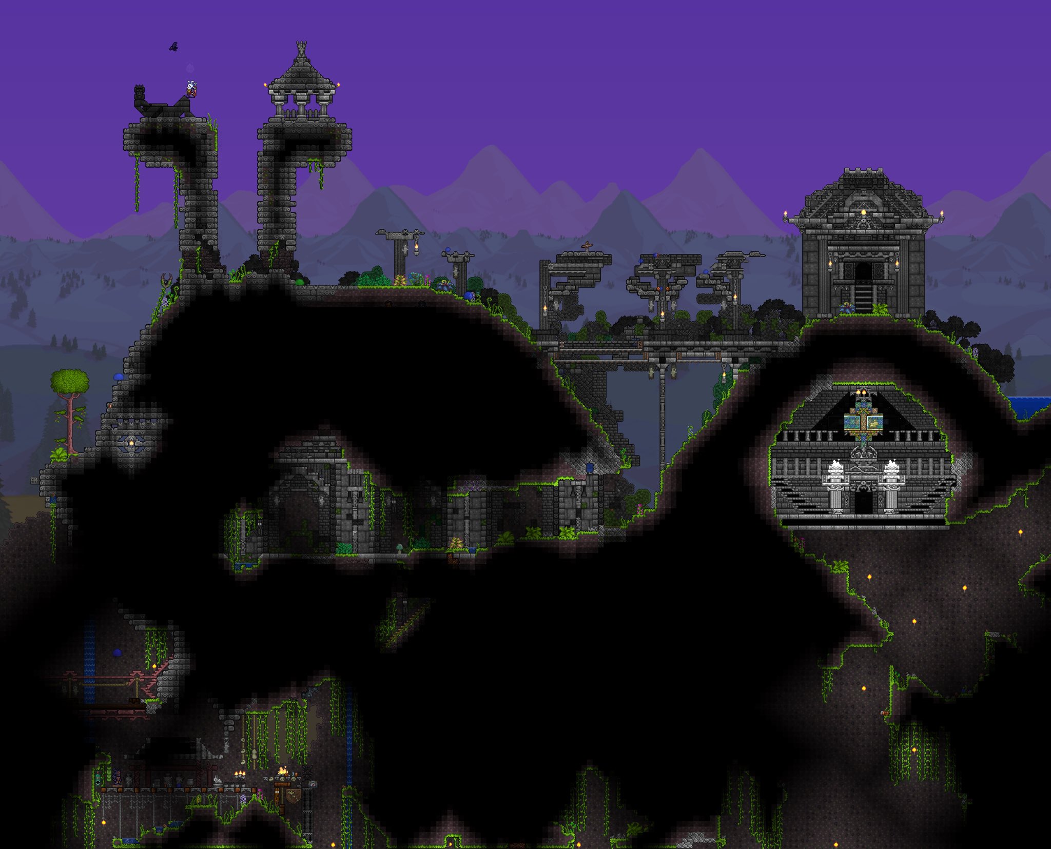 兎菱 Terraria マルチのジャングル地帯で作っていた兎部族の村 画像は遺跡部 完成しました 今日は右側の兎教の祭壇作りました 2枚目参照 運が良ければ祭壇中央に2匹の金の兎の姿を見ることができるとか 笑 Terraria テラリア T Co Itvgz2fqbj