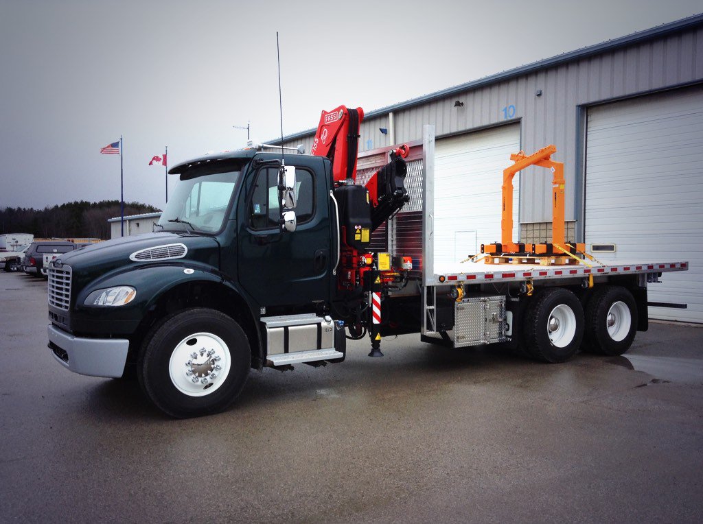 A local building supply company's #Freightliner #M2-106 with an aluminum deck &amp; knuckle boom. <a href="/Durabody/">Durabody Industries</a> #trucking