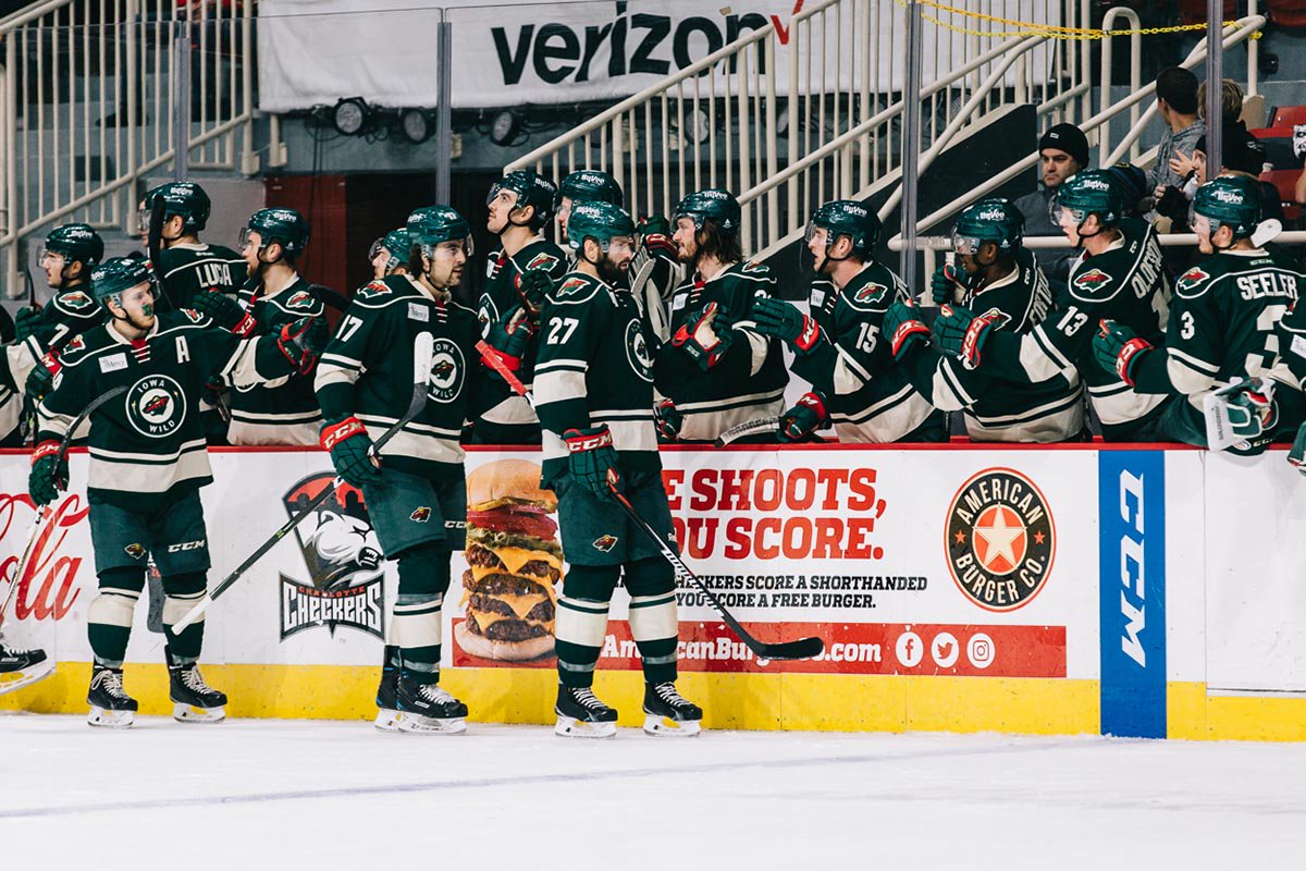 TheAHL's tweet photo. The @IAWild score 3 PPG and roll to a 5-1 win in Charlotte #IAvsCHA (📷: Ben Carter) https://t.co/EiT5VMdXBM