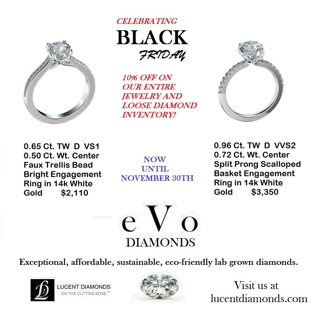 LucentDiamonds's tweet photo. Use code "BLACKFRIDAY" to save 10% off your entire purchase at https://t.co/BGH1Eff8Ts from now to Nov. 30th.
#BLACKFRIDAY #LabGrownDiamonds https://t.co/7l55UHuKiY