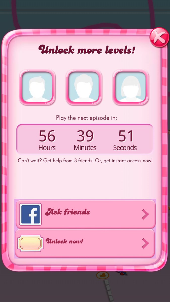 sanspantalone's tweet photo. @CandyCrushSaga WHY? Who thought this was a good idea? Pay to unlock, wait for friends or wait 56 hours!!!!? https://t.co/borXs44nuI