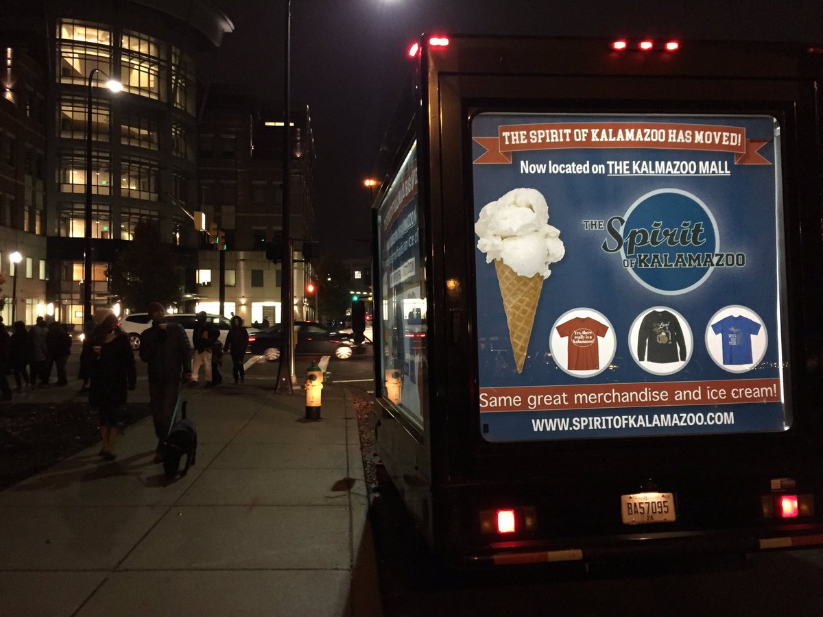 adsNmotion's tweet photo. The Spirit of Kalamazoo had a mobile billboard message downtown Kzoo during #SmallBusinessSaturday @DiscoverKzoo https://t.co/6BzNOHYxbG