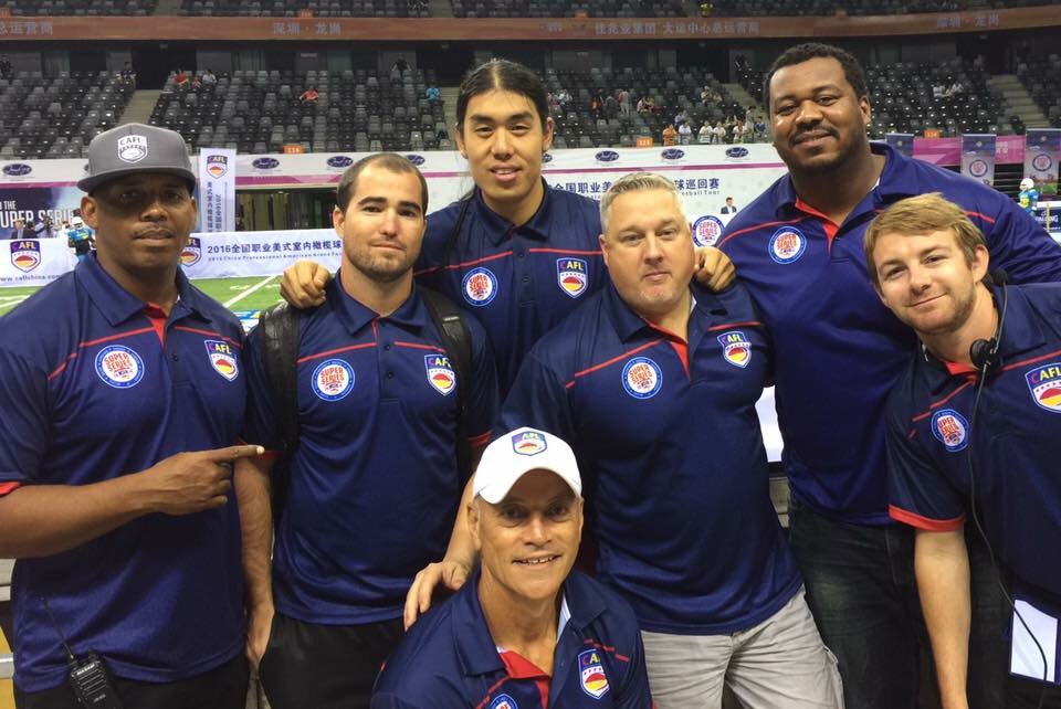 ArenaFLChina's tweet photo. Team blue on duty every #cafl #superseries Saturday @davidniu7 @kbozarth00 @hiteamsports @mvolz7 @ewang77 @LazarFrank @legendsportsEN https://t.co/7hwYFEyDn8