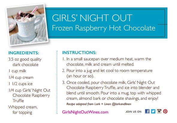 GNO_Wines's tweet photo. When the weather outside gets frightful, this recipe for Frozen Raspberry Hot Chocolate is delightful!

 🍫🍷💕☕️✨
#ChocolateRaspberryTruffle https://t.co/SSZweTLWyt