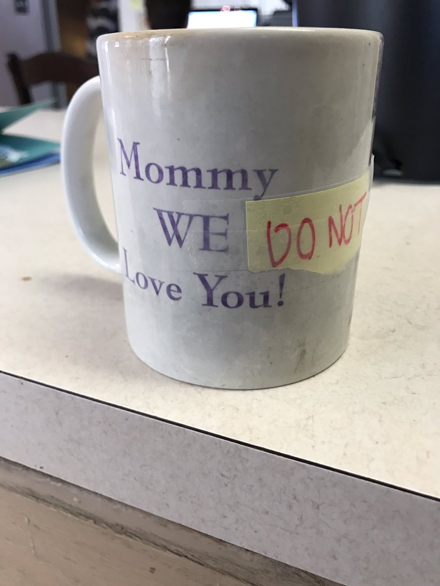 alexavec's tweet photo. My brother got mad at my mom so he took Post-It notes and changed all of the quotes on her mugs I CANT MAKE THIS UP https://t.co/00jFSnmFRL