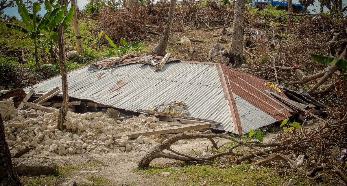 Beauclos: almost all the houses are destroyed. There are 2 families sheltering in the ruins of this house.