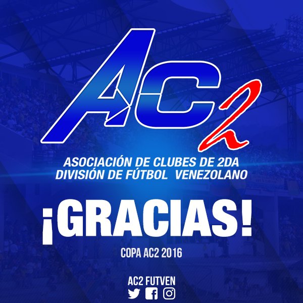AC2FutVE's tweet photo. Oficial | ยกTodos los equipos en la @AC2FUTVEN queremos dar las gracias ๐๐๐ por acompaรฑarnos en toda la #CopaAC2 2016!.
#SEGUNDA โฝ๐ป๐ช#FutVe https://t.co/RbAIIOvYtb