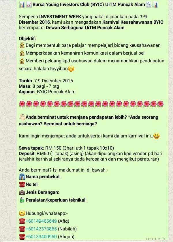 byic_uitmpalam's tweet photo. Hi guys..this is a part of our upcoming event too! Student vendors, lets join us! 😊 #beBursa  @smffbmawesome https://t.co/Ewhofwm9s7