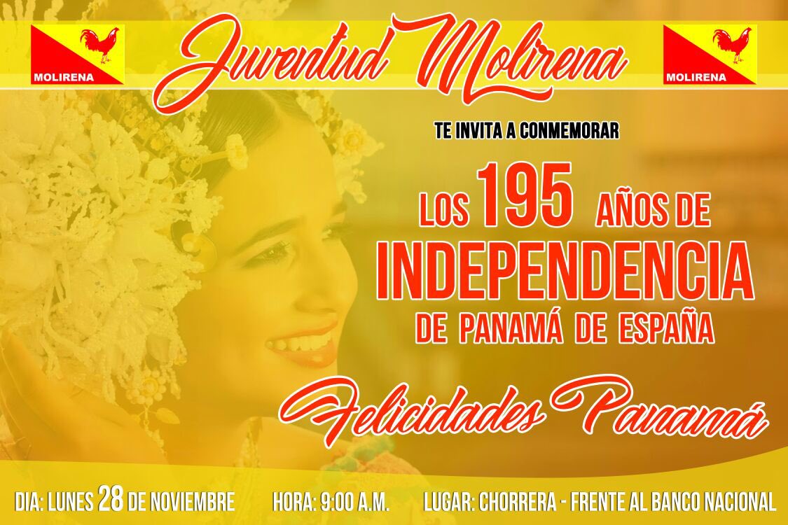 JovenesMolirena's tweet photo. Te esperamos en Chorrera este #28denov @PanamaOeste @PanamaOesteC13 @SoyDeChorrera @MetroLibrePTY @EstrellaOnline @chorreraciudad https://t.co/TyYEzvK0sO