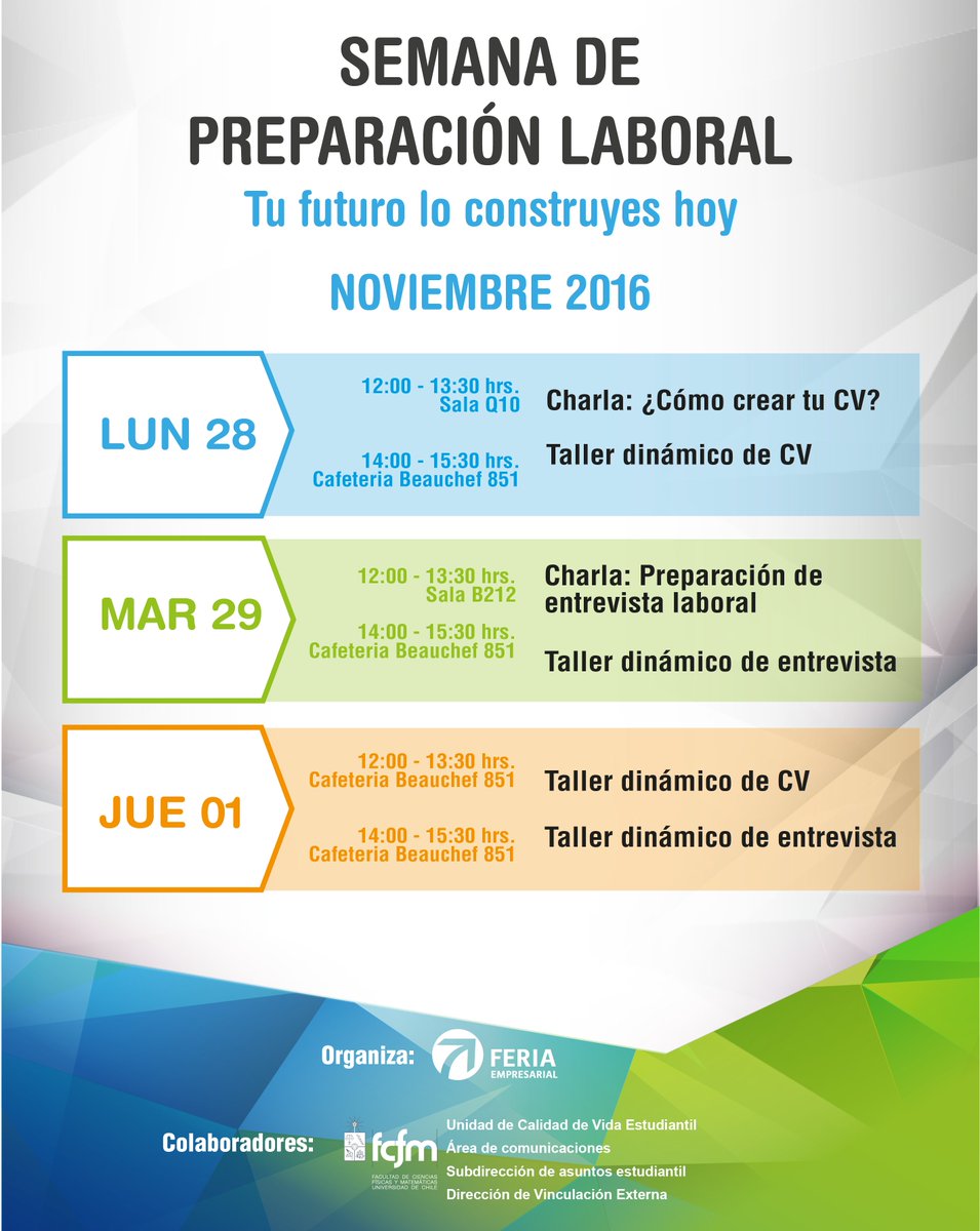 feriafcfm's tweet photo. No olvides que mañana parte la Semana de Preparación Laboral. ¡Aprovecha estas increíbles actividades! Inscríbete: https://t.co/DCGnOKdO9D https://t.co/ch6VNT28cE