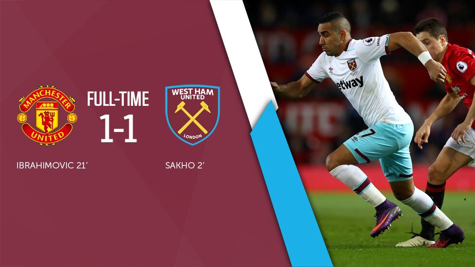 WestHam's tweet photo. FT: That's it and we've earned a crucial point in Manchester 

[1-1] #MUNEHU #COYI https://t.co/lwZMy32mlr