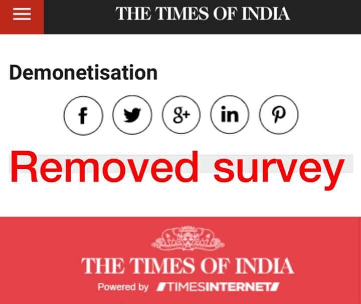 inckamalpreet's tweet photo. Why was #DeMonetisation survey results removed from @timesofindia site? Because 71% disagreed with govt? @Mhatre_Sheetal @vidyarthee https://t.co/y20FfIvNGa