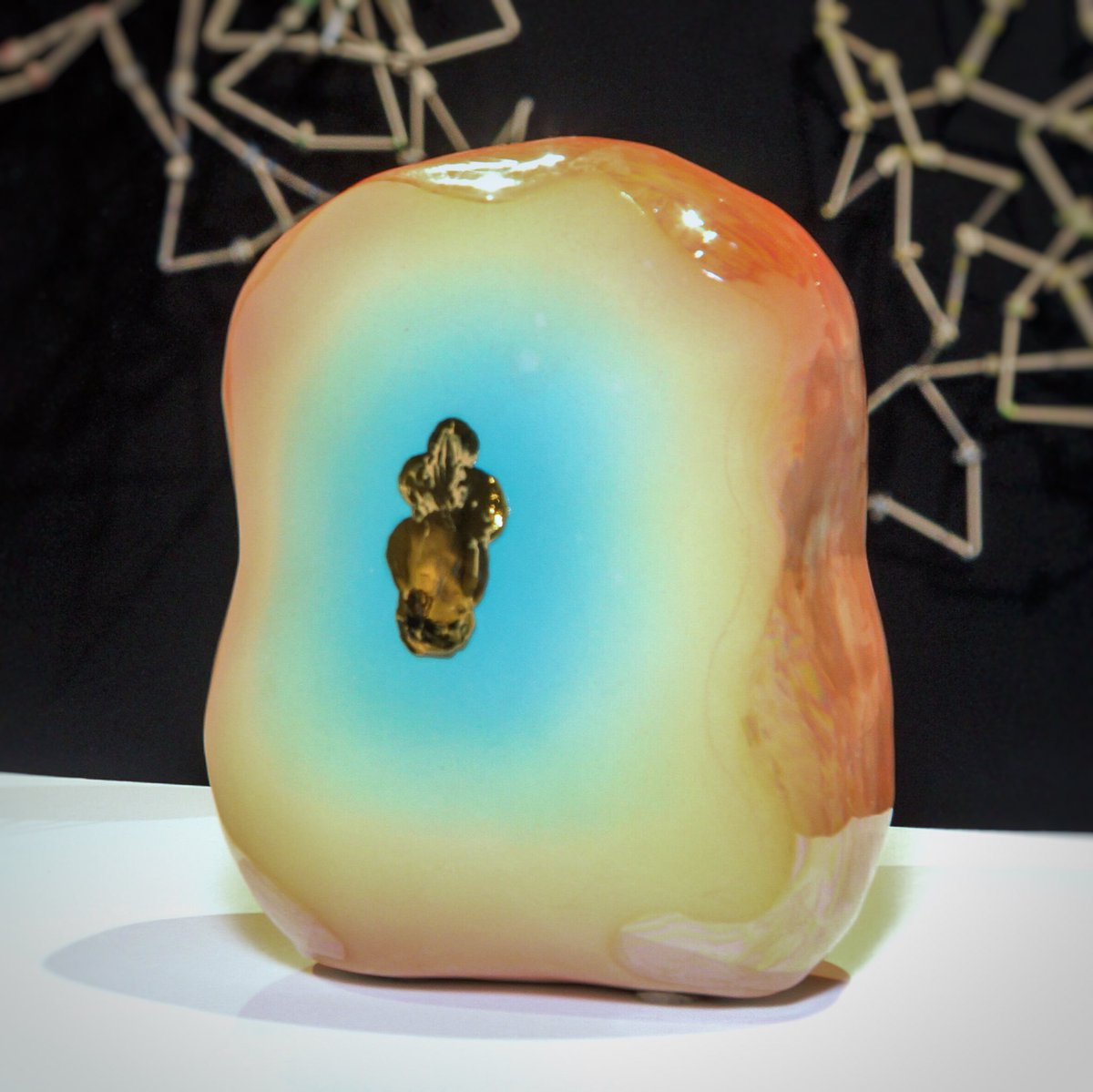 CraftHouston's tweet photo. Angel Oloshove, “Activated Mandala,” 2016. Ceramic, gold luster, opal luster. #CraftTexas2016 #CTX16 #rainbowchasing #ceramic #clay https://t.co/Vku9uhxhh5