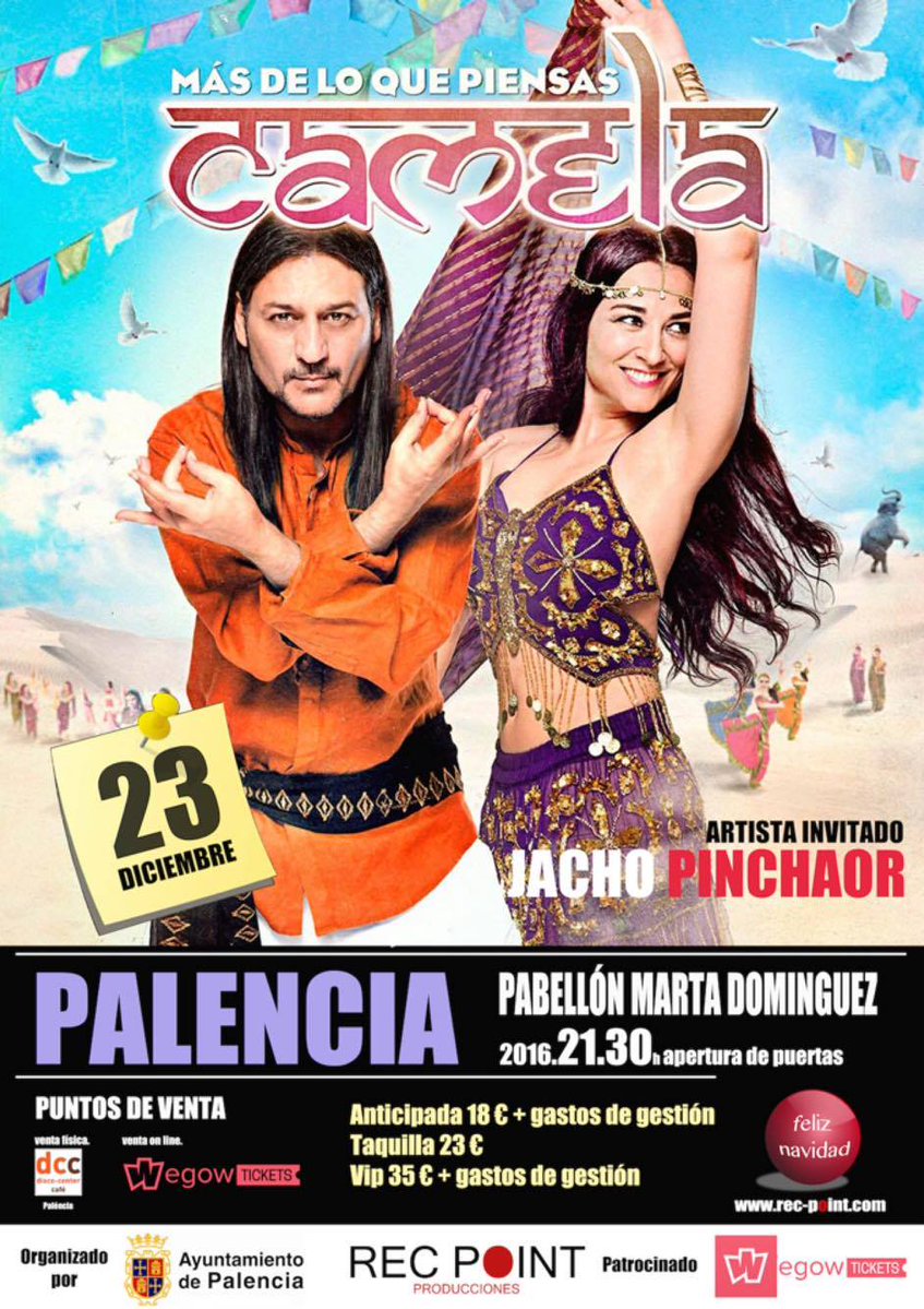 SomosPalencia's tweet photo. Sorteamos 2 entradas para el concierto de @camelaoficial en #Palencia 🎟🎟
Participa hasta el 29/11/16:
- Dale RT
- Sigue a @SomosPalencia https://t.co/iRSD8nAKwn