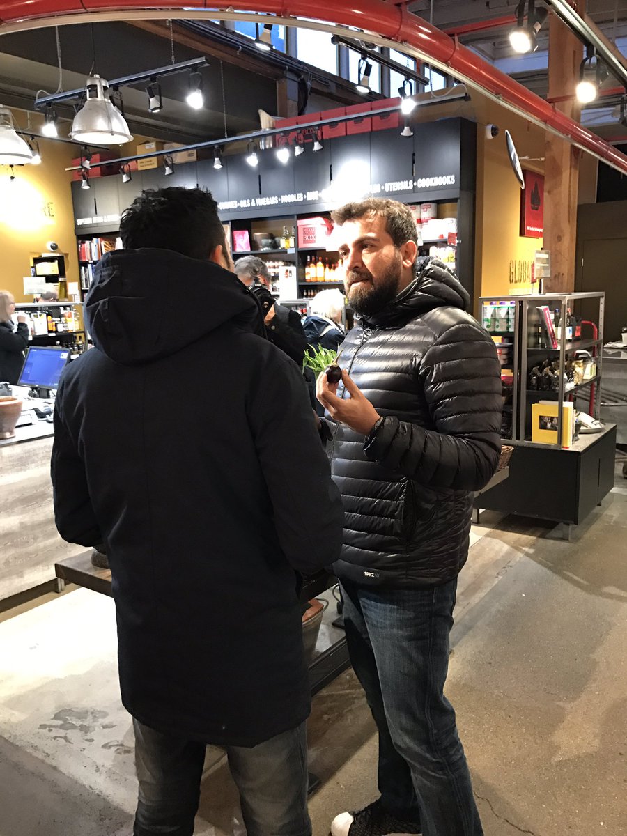 Chefs Faizal of @TerroirKitchen and <a href="/maksutaskar/">maksut aşkar</a> of <a href="/neolokal/">neolokal</a> shopping <a href="/granville_isle/">Granville Island</a> for the #secretluncheon! @TrConsVancouver #vtff