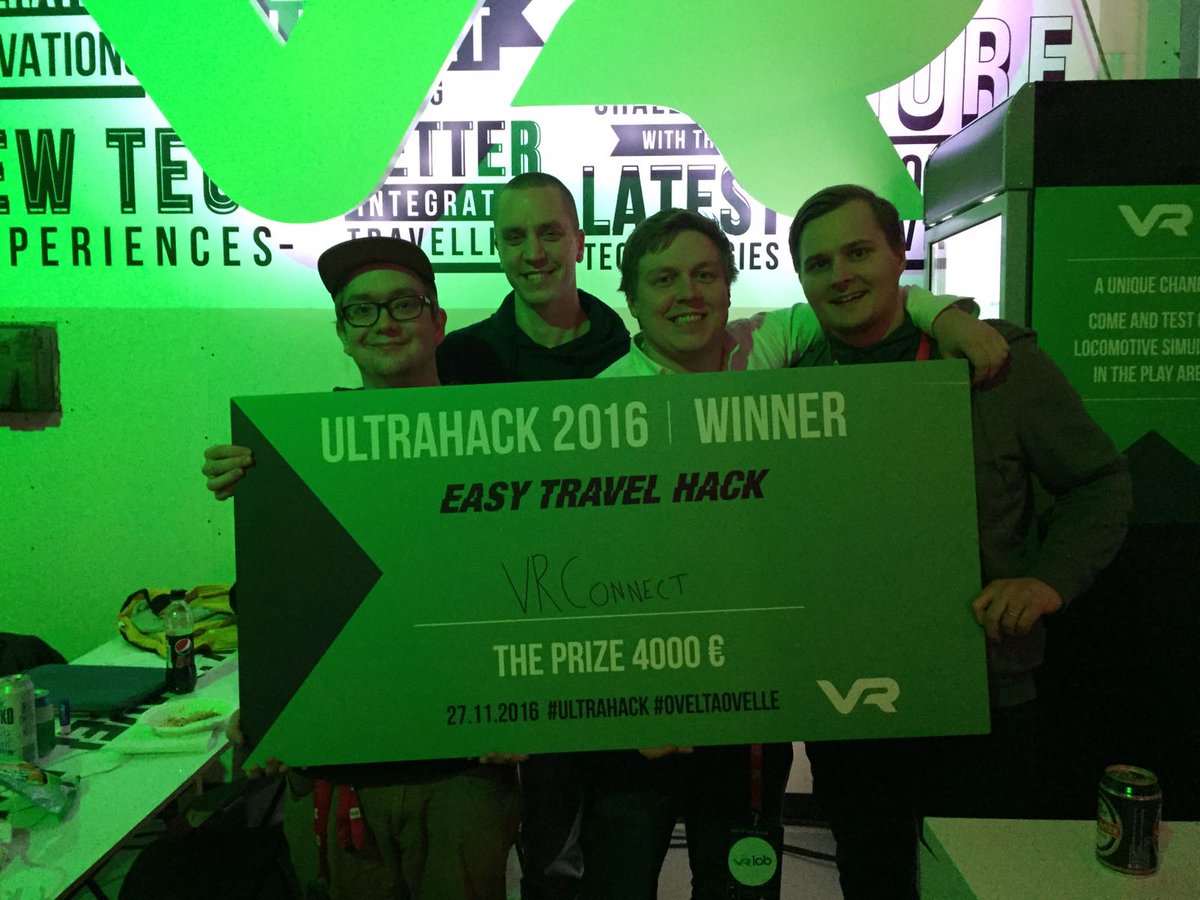 Affecto's tweet photo. Winner of @UltrahackHQ #Maas track is... VR.Connect! Thank you team @Affecto @weavebce @MotleyAgency, and @VRLabra! https://t.co/lK5A5L98Ep