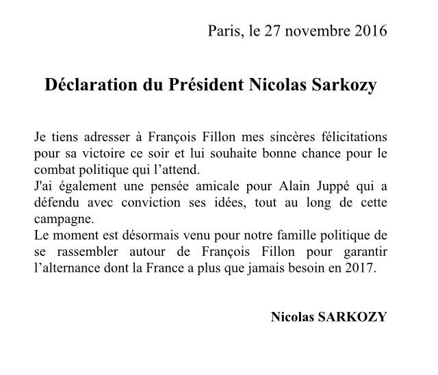Retrouvez ma déclaration suite à la victoire de @FrancoisFillon.