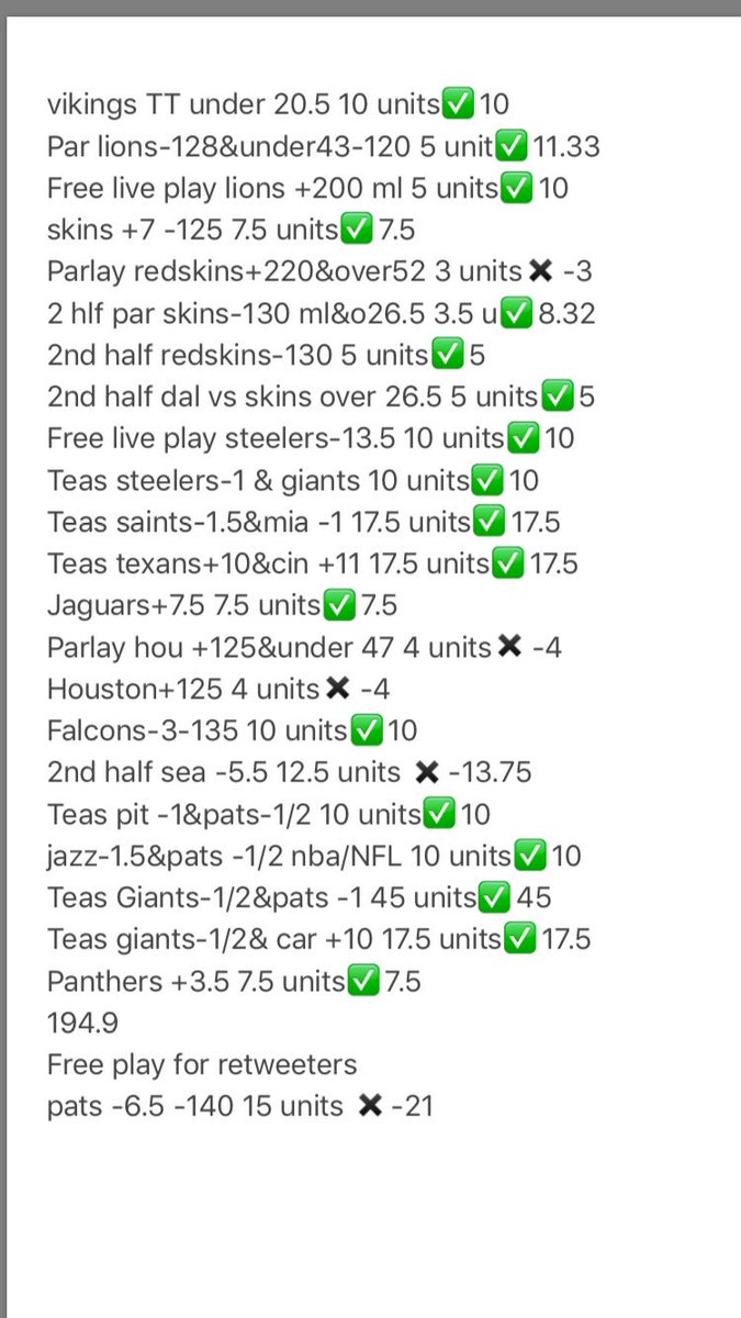 shayhandicappin's tweet photo. Overall 🔐 weekend 16-2 straight plays up 194.9 units 🔥🔥🔥🔥🔥
Non client freeplay for retweeters down 21 units https://t.co/MODc88WJrw