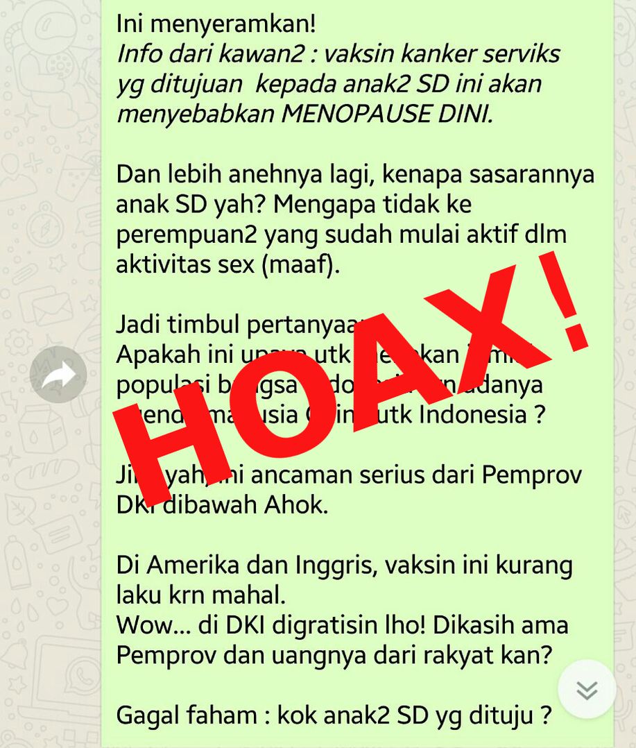 detikHealth's tweet photo. Jangan Percaya, Broadcast Vaksinasi HPV Bikin Menopause Dini Itu Hoax! https://t.co/wVzXl9mex8 https://t.co/Gs8mDuPNss