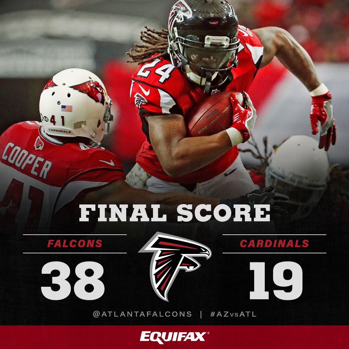 AtlantaFalcons's tweet photo. FINAL. 

Nice to be back home 😎

#RiseUp #AZvsATL https://t.co/g0aPYpDwp3