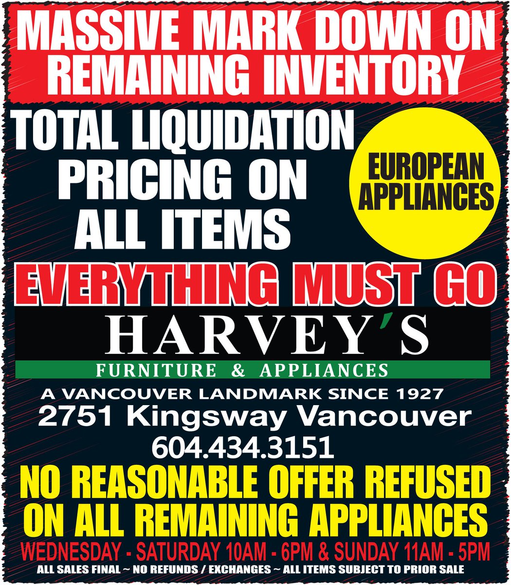 No reasonable offer refused everything must go! #harveystores #sale ow.ly/kSnu305ZljN
