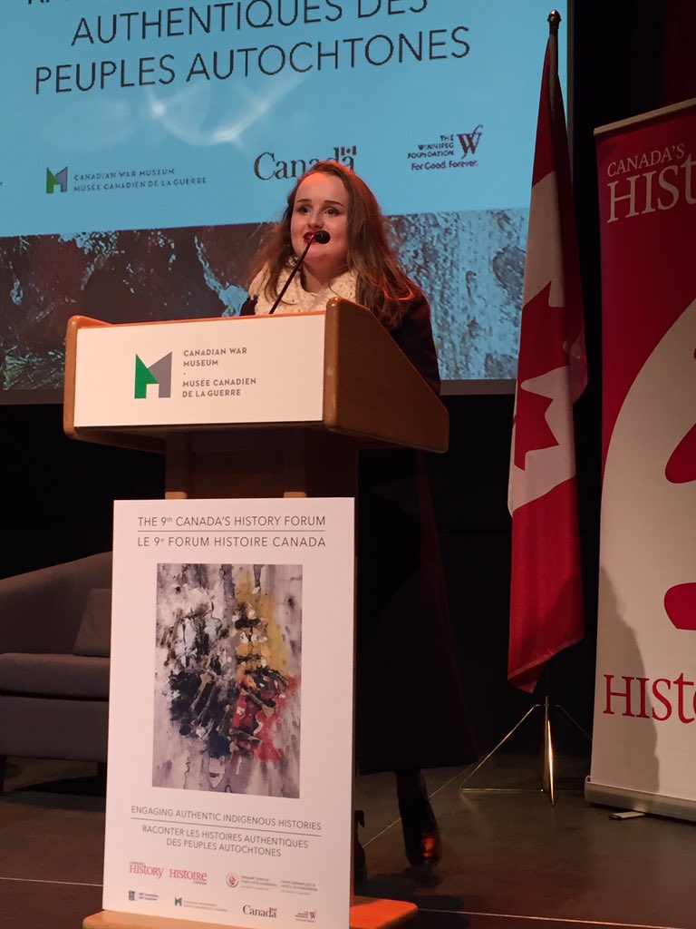 Bearhead_C's tweet photo. Wonderful words from Megan Benoit at #histforum16 @CanadasHistory presents her award winning art #imagineacanada @HistoricaCanada @NCTR_UM https://t.co/fHp2VPcobD