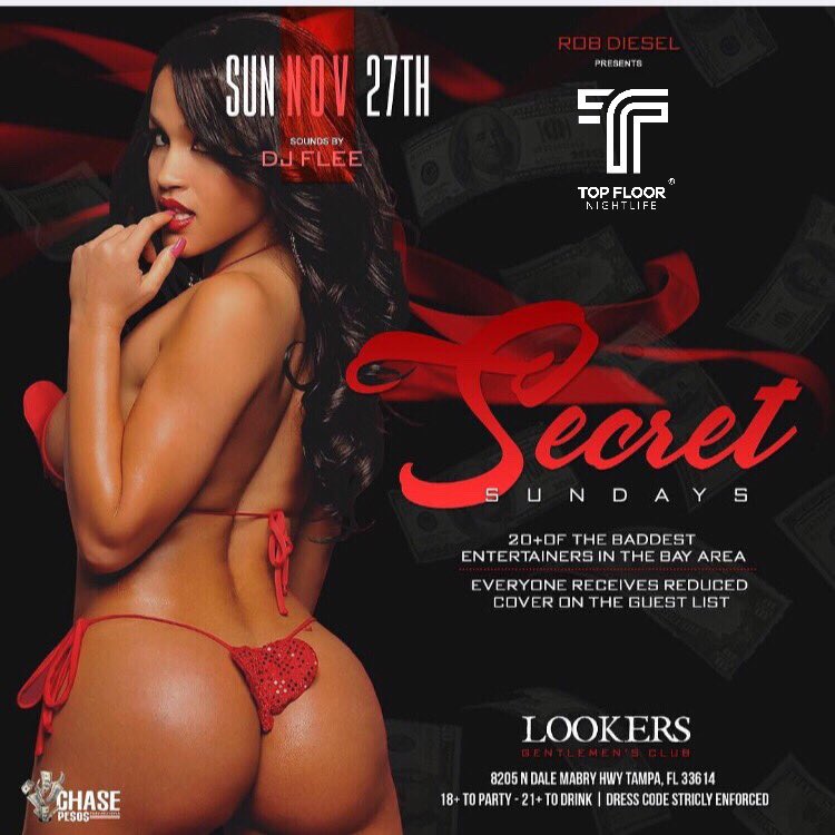 TopFLoor21Plus's tweet photo. Via @TFNightLife #TFNightLife
☀️🌴#TampaFLorida🌴☀️
.
🚨TONIGHT 11.27.16🚨🚨 @RobDiesel_NLK x @TFNightlife presents #SecretSundays 805.216.9369 https://t.co/fsEJr05lad