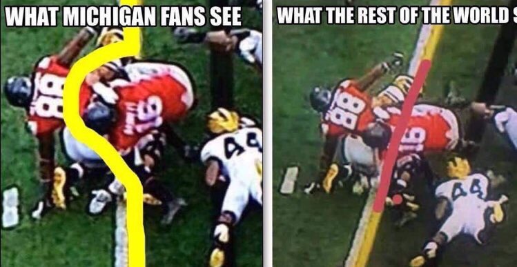 MSUHumor's tweet photo. What Michigan fans see vs. what the rest of the world sees https://t.co/iVzTAwfabV