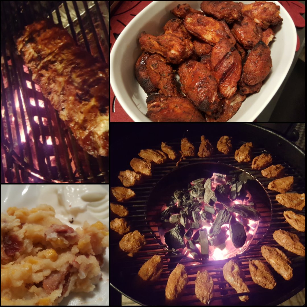 MikeVilla_TD's tweet photo. Annual #GreyCup tradition, but this year on my new toy... @WeberGrills Premium Performer Kettle! #wings #ribs #loadedmash https://t.co/gVLpHBnF8m