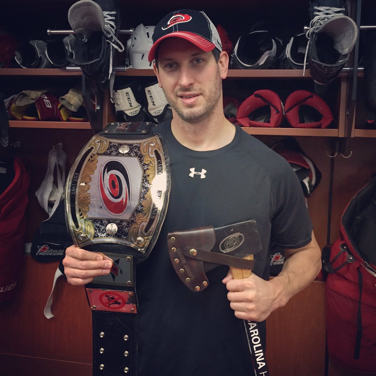 Canes's tweet photo. #ChopWoodCarryWater: Michael Leighton makes 31 saves in his first @NHL start since 2013 and first win since 2010. #Redvolution #FLAvsCAR https://t.co/SMjq4t5Sof