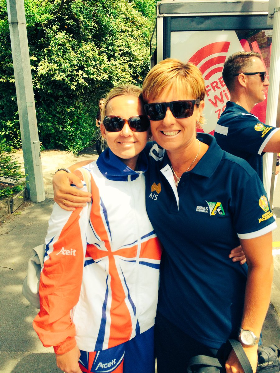 Km56bowls's tweet photo. Great to catch up with my buddy @FalknerEllen team England at #WB16 @BowlsAustralia @AeroBowls https://t.co/6PRawcb1SY