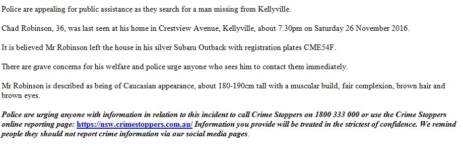 9NewsSyd's tweet photo. PLEASE SHARE: Police are appealing for public assistance as they search for a 36y/o man missing from Kellyville. #9News https://t.co/7A3L4tEiNs