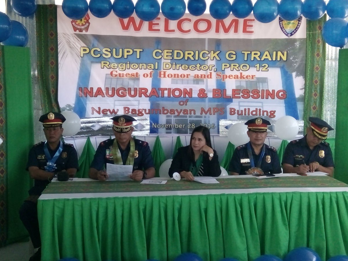 rdpro12's tweet photo. ATM: PCSUPT TRAIN, graced the inauguaration and blessing of bagumbayan MPS building with Hon. De Pedro, municipal mayor https://t.co/K9NzmbgMZh