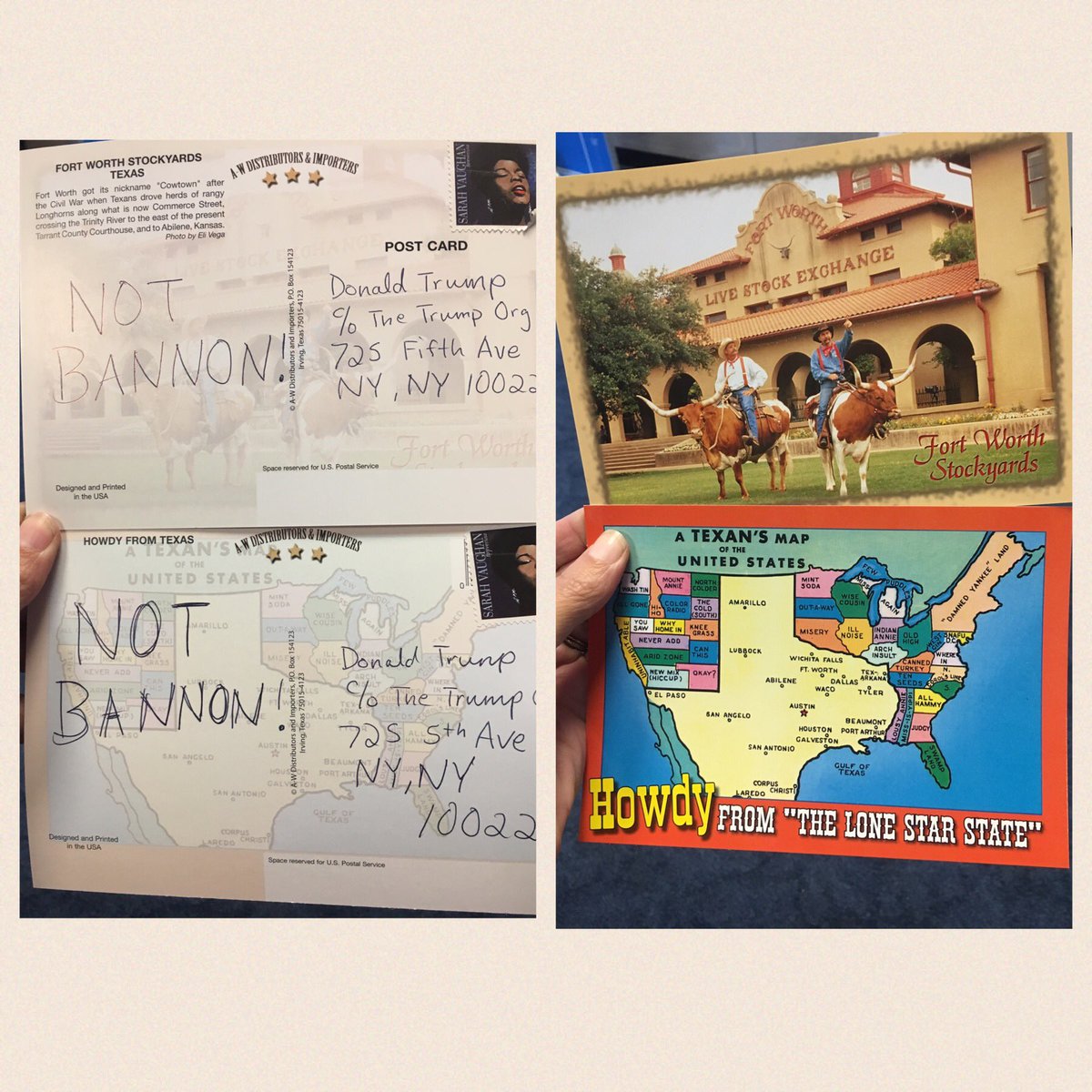 StephanieBohn_'s tweet photo. Last thing I did before I left the red state of Texas.  #postcardavalanche https://t.co/uhn4dNL3hE