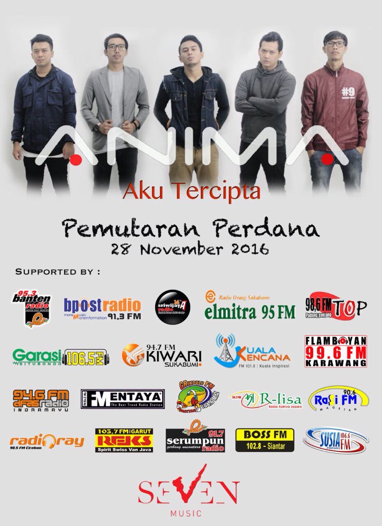 Siapin telinga! Dengerin sekarang! #PemutaranPerdana jam 16.00 WIB <a href="/ANIMA_INDONESIA/">ANIMA BAND</a> - #AkuTercipta CC <a href="/Sevenesia/">SevenMusicIndonesia</a>