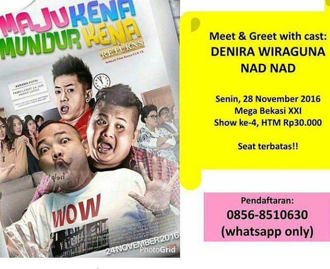 Muterfilm's tweet photo. Hari ini di mega bekasi ada @Deniranw &amp; @NadNadPasha lgsg merapat di show 4 jam 6 ya #Maju… https://t.co/hHoYdbhZ3h https://t.co/zP8i6B4Qxk