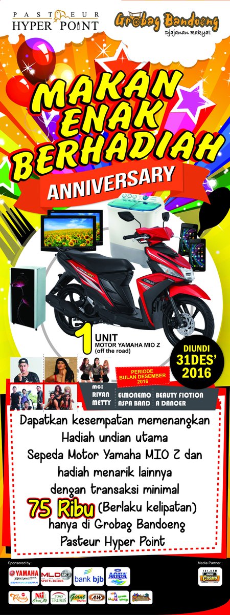 hyperpoint's tweet photo. Makan Enak Berhadiah !!
Jajan di Grobag Bandoeng min 75K pada hari yg sama kamu bisa dapet Kupon Undian..
Yuuu tunggu apalagi.... https://t.co/CoTfJWhxzi