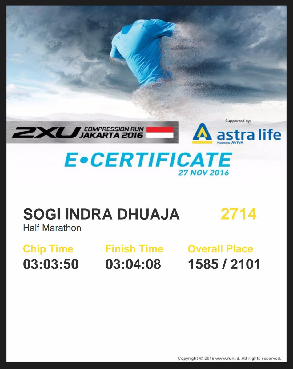 Thanks <a href="/2XU_Indonesia/">2XU Indonesia</a>, udah bikin gue lari 21K untuk pertama kalinya.. Tahun depan bikin lagi yaa.. Gue mau coba lebih cepet lagi..