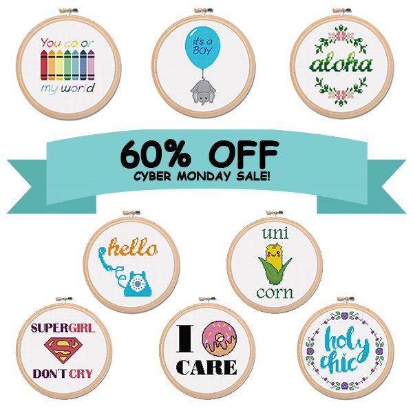 CYBER MONDAY SALE!  
60% OFF on EVERYTHING! goo.gl/zkoKzw 
#cybermonday #blackfriday #crossstitchsale #embroidery #crossstitch