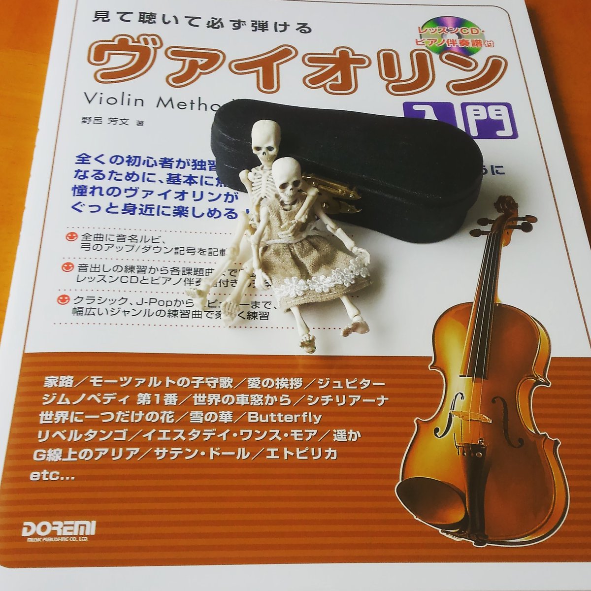 Nori Nori スケさんの3大秋 ポーズスケルトン 欲しかったミニチュアのバイオリン 今日買いました 一度挫折した バイオリン もう一度チャレンジしようかと思い教本も買いました 娘と一緒に練習しようと思って自分用にバイオリン買ったのに 弓すらまとも