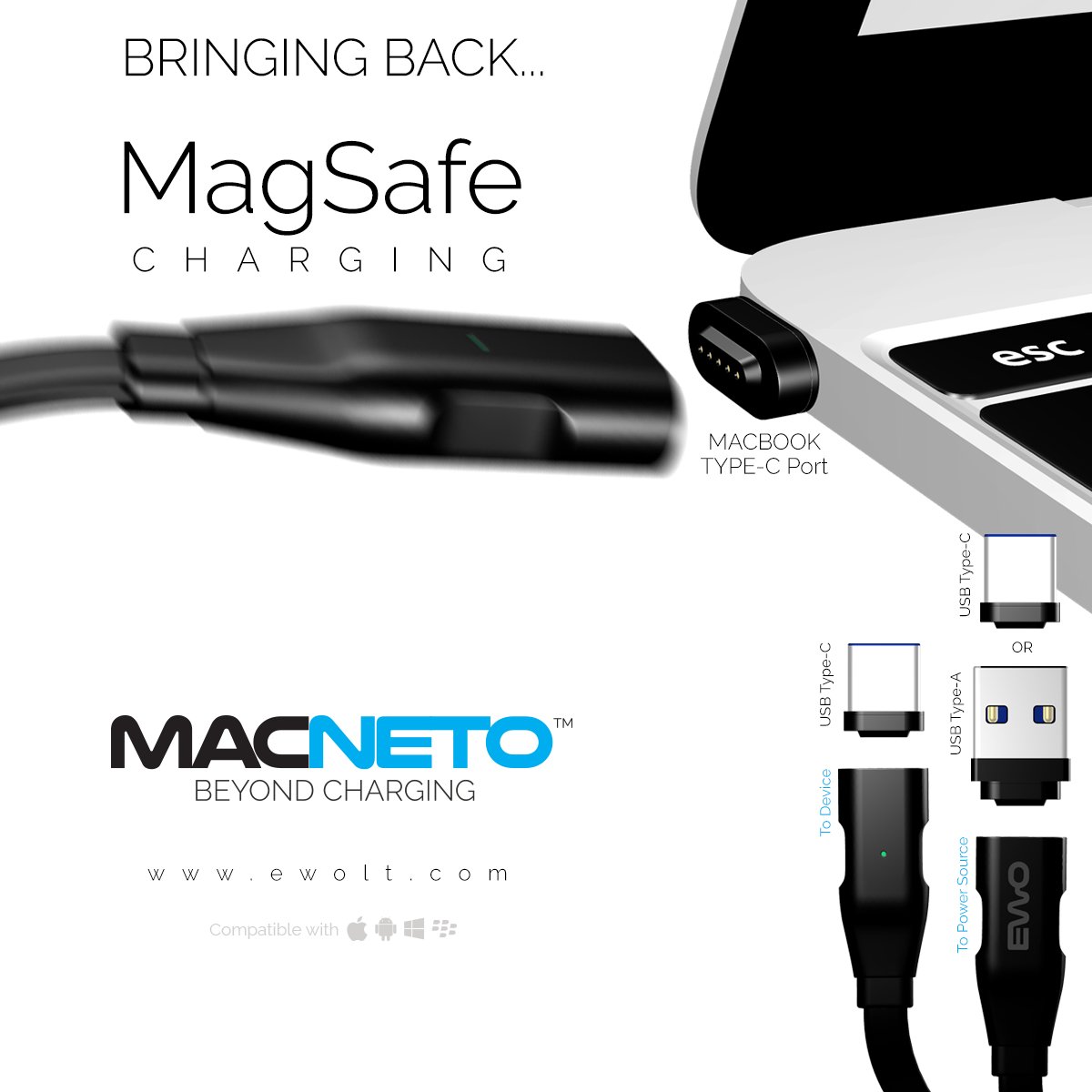 ewoltage's tweet image. #MACNETO Bringing Back #MagSafe Charging. A #Magnetic Power Cable for all USB-C laptops &amp;amp; Mobile Device.

#MacBook #MacBookPro #Apple #tech