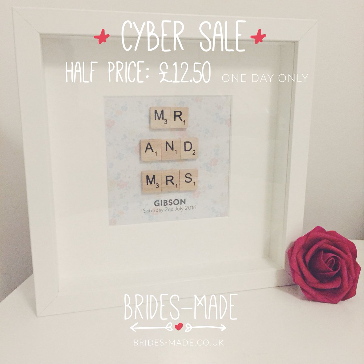 yourBridesMade's tweet photo. Our personalised scrabble frames are HALF PRICE for today only, visit https://t.co/LWN92S2ZbE #CyberMonday #weddinggift #mrandmrs #scrabble https://t.co/jNWuqT6JIJ