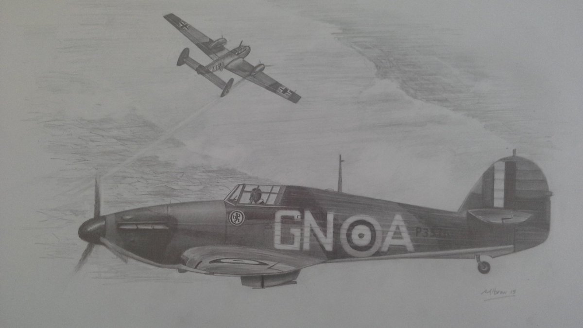AlbrowAviation's tweet photo. #JamesNicholson #249squadron in his #hawkerhurricane about to win his #victoriacross Over the Solent #August1940 #aviationart #drawing https://t.co/WlmFCDXrJS