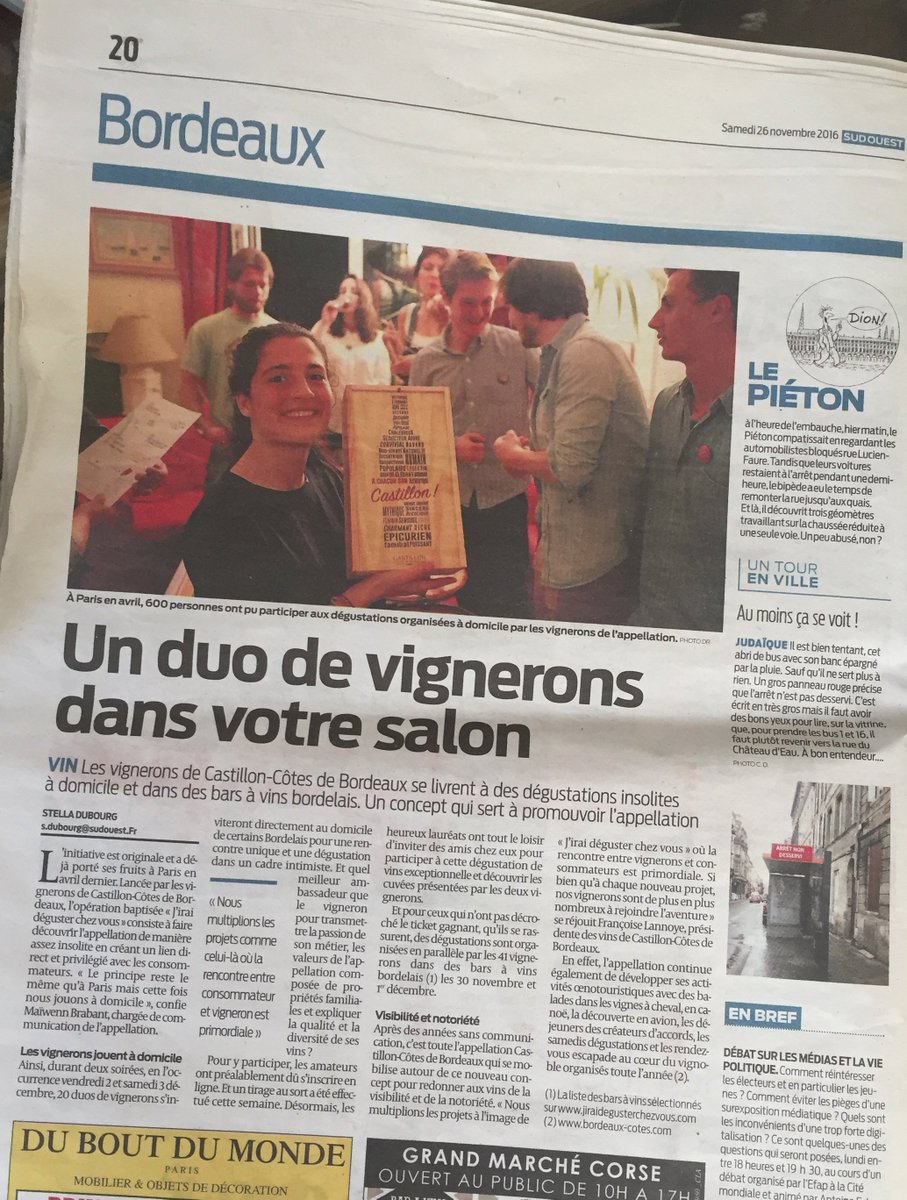 . <a href="/sudouest/">Sud Ouest</a> parle de notre opération #JiraiDegusterChezVous, qui a lieu dès mercredi à #Bordeaux ! + d'infos sur jiraidegusterchezvous.fr