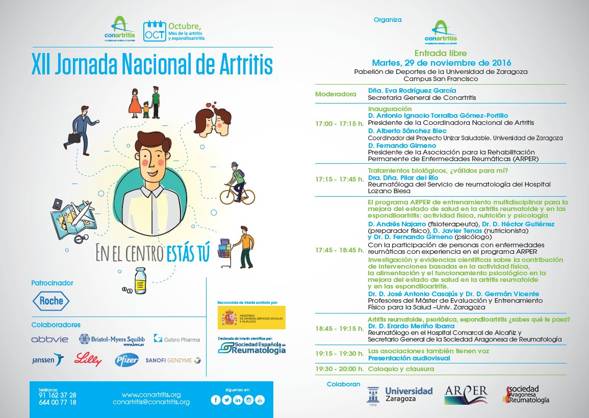ConArtritis's tweet photo. Mañana estaremos en @unizar organizando la Jornada Nacional de #Artritis en #Zaragoza, aprovecha la oportunidad #OctAR16 @zaragoza_es https://t.co/4uaFJUrH9w