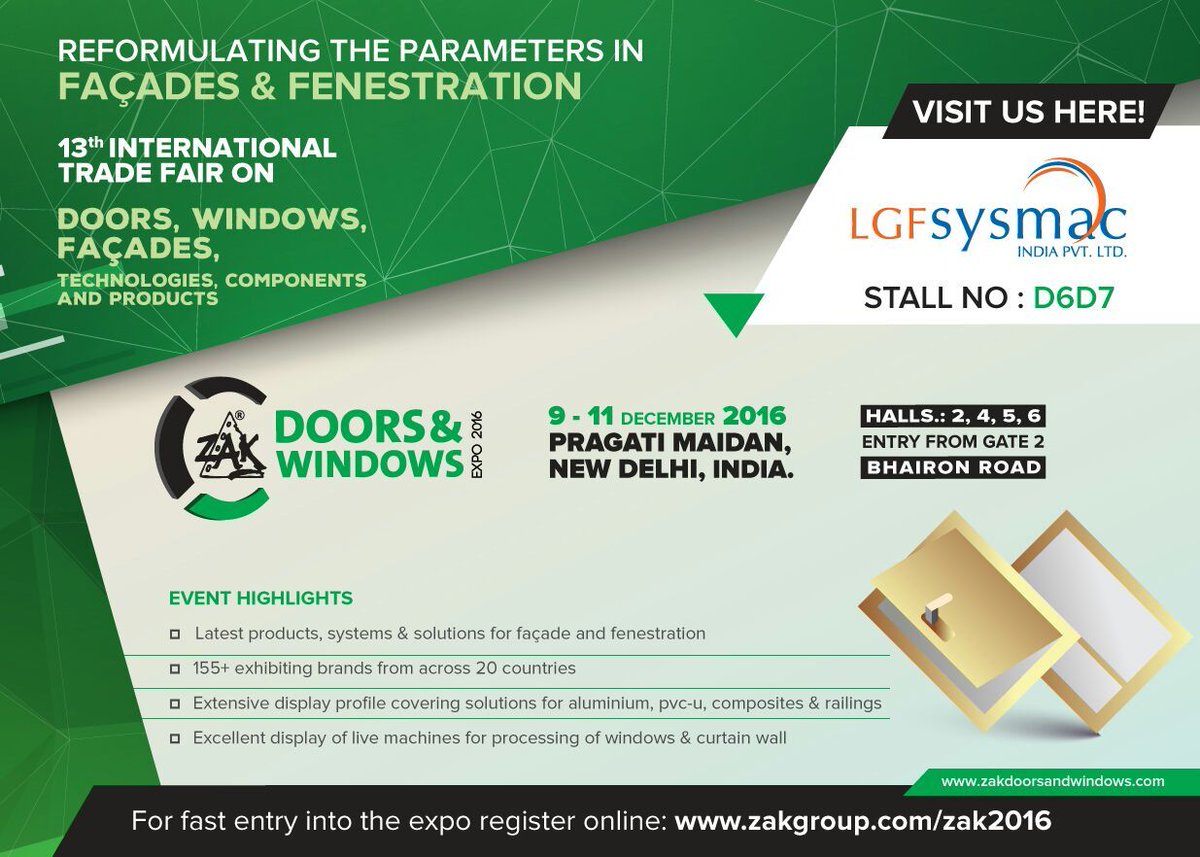 See you at Zak Doors &amp; Windows Expo 2016, Stall No. D6D7