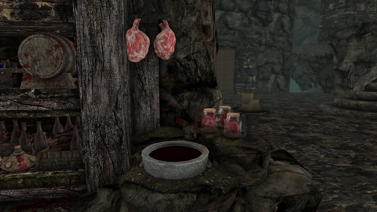 ToggleAI's tweet image. WIP pics of my #SkyrimSpecialEdition #SkyrimSE vampire player home mod, alchemy setup is now complete, more pics incoming
