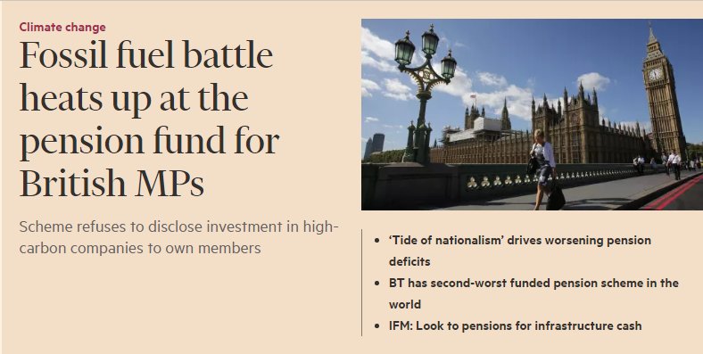 LouisaCasson's tweet photo. Divestment calls grow over MPs' #pensions as trustees deny transparency over fund’s exposure to #climate change https://t.co/mjNcFZsOZQ https://t.co/s6IKx8lw6s